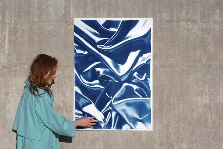 Sculptured Marble in Classic Blue, Extra Large Cyanotype Print, Abstract Silk  4