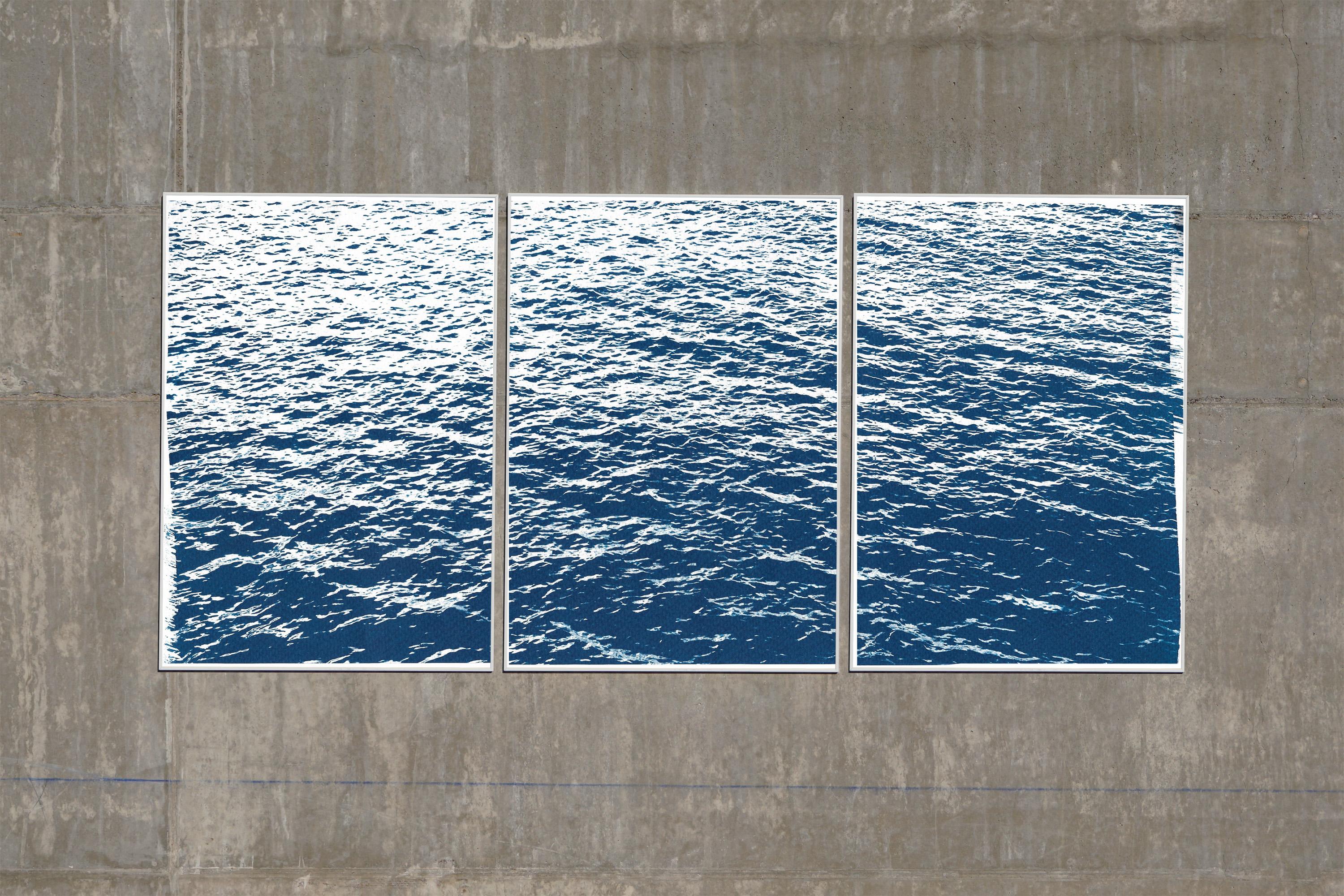 Bright Seascape in Capri, Navy Cyanotype Triptych 100x210 cm, Edition of 20 - Modern Print by Kind of Cyan