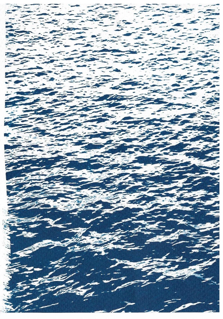 Bright Seascape in Capri, Navy Cyanotype Triptych 100x210 cm, Edition of 20 - Blue Landscape Art by Kind of Cyan