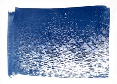 Lake Tahoe Panorama, Minimal Blue Tones Cyanotype Print on Watercolor Paper,
