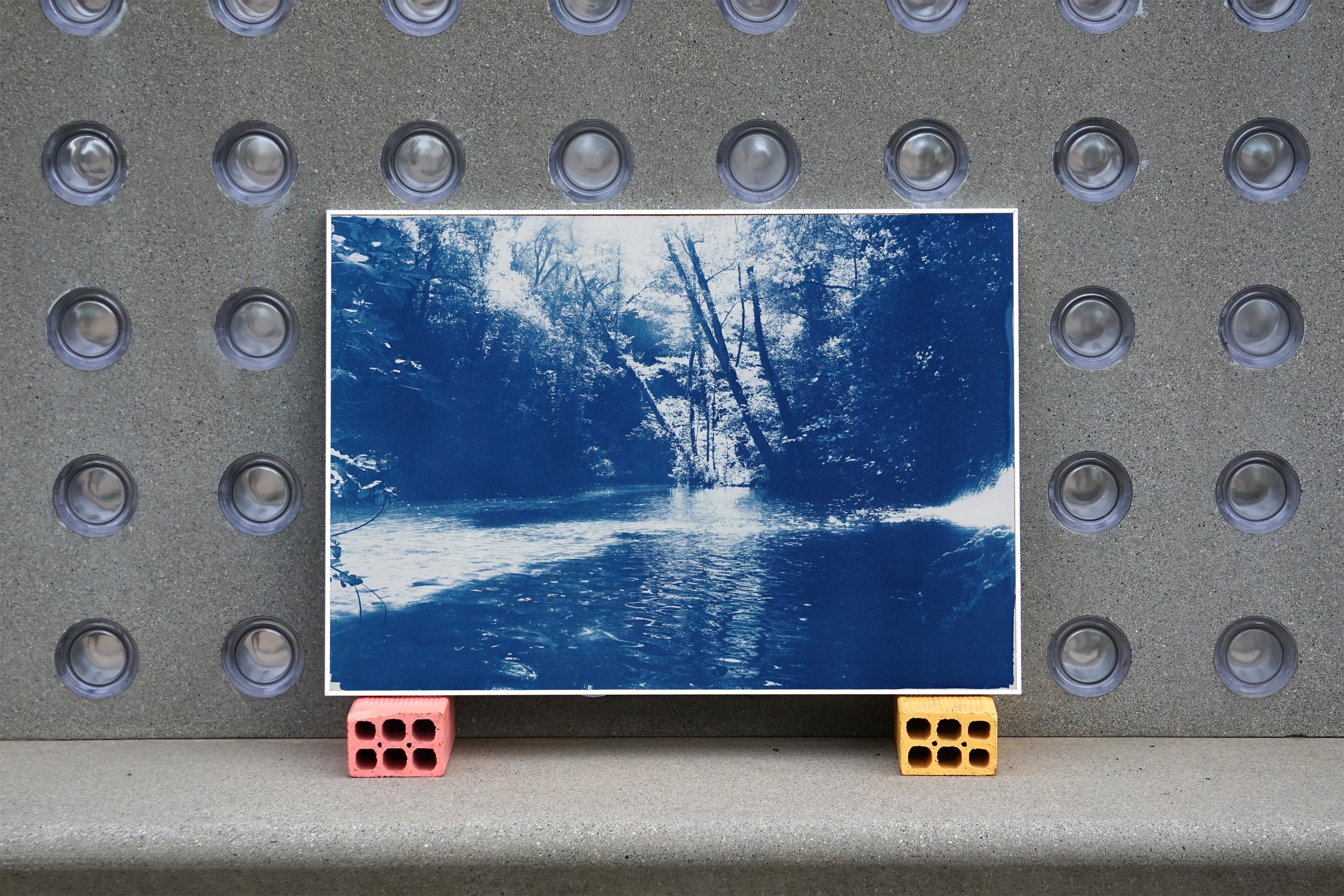This is an exclusive handprinted limited edition cyanotype.
Lovely scene of a hidden pond in a Scandinavian forest.  

Details:
+ Title: Scandinavian Enchanted Forest
+ Year: 2021
+ Edition Size: 50
+ Stamped and Certificate of Authenticity