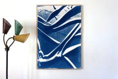 Classic Blue Patterns, Handmade Cyanotype, Abstract Smooth Silk Fabric on Paper