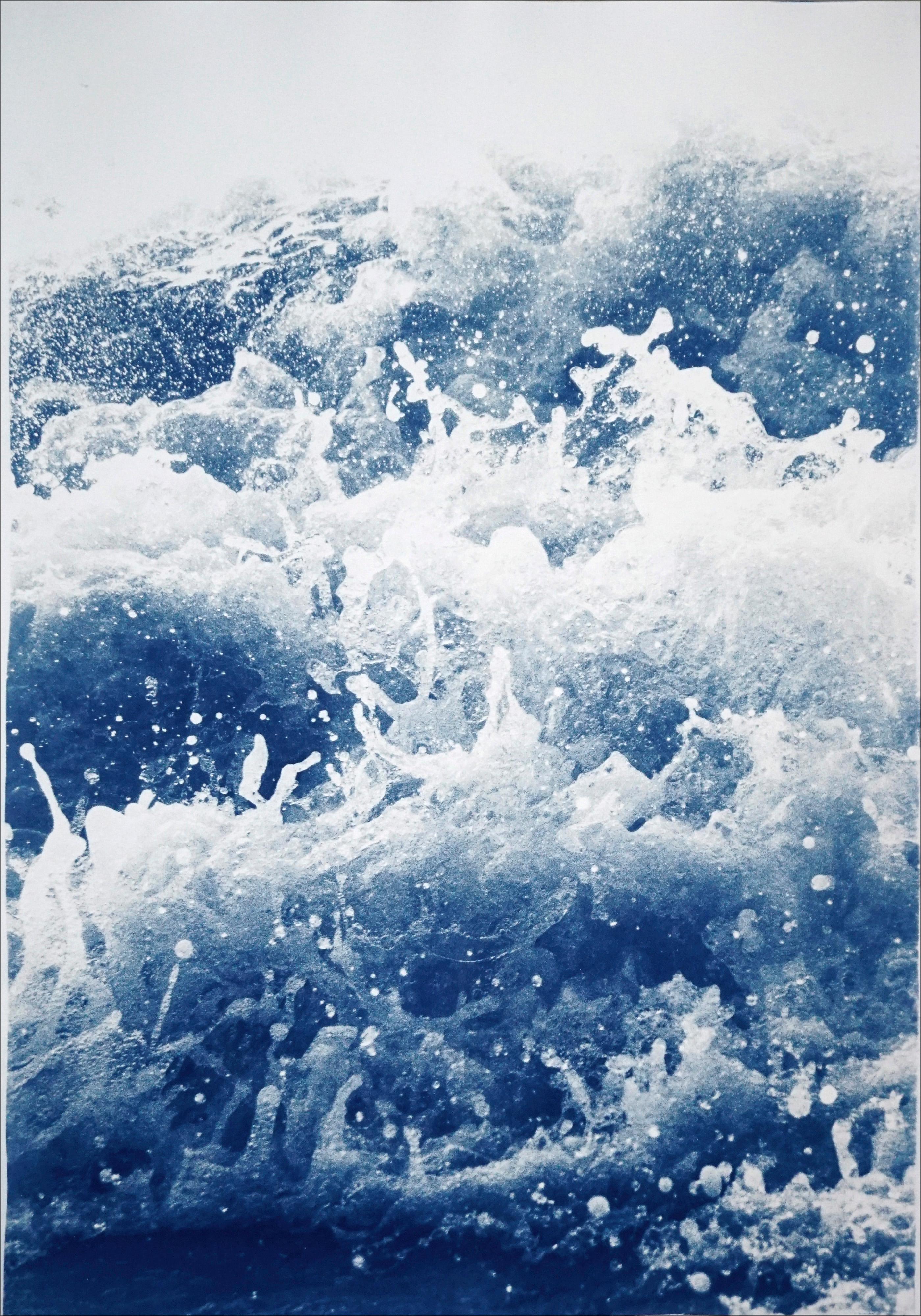 Tempestuous Tidal in Blue, Stormy Seascape Diptych, Duo Handmade Cyanotype Print - Realist Art by Kind of Cyan