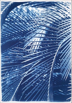 Majesty Palm Pattern, Blue Still Life, Tropical Botanical Cyanotype, Handmade