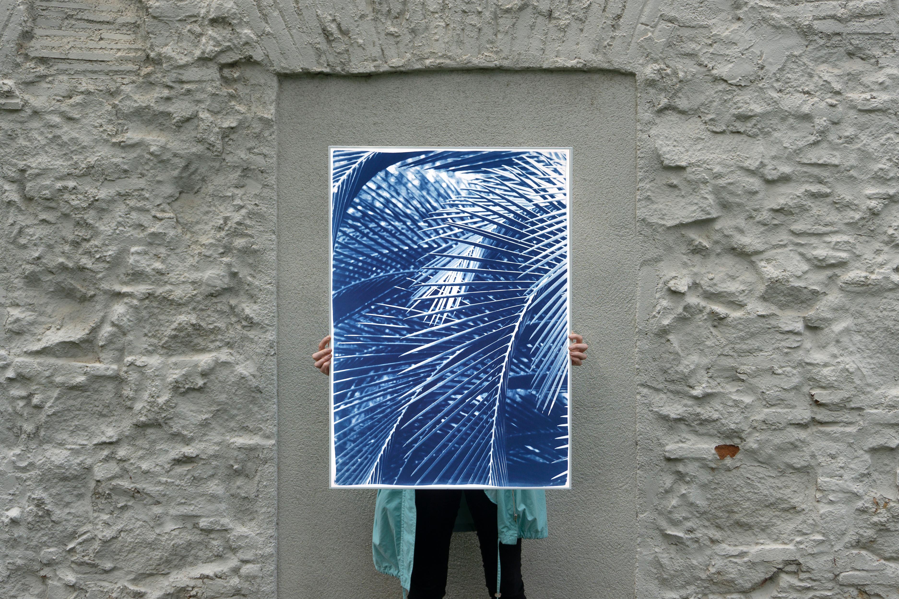 Majesty Palm Pattern, Blue Still Life, Tropical Botanical Cyanotype, Handmade - Art by Kind of Cyan