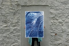 Majestad Palmera, Naturaleza Muerta Azul, Cianotipo Botánico Tropical, Hecho a Mano