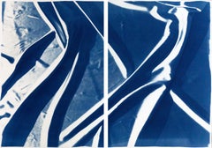 Gestures on Silk, Abstract Large Diptych in Classic Blue, Limited Edition Print