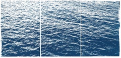 Bright Seascape in Capri, Navy Cyanotype Triptych 100x210 cm, Edition of 20