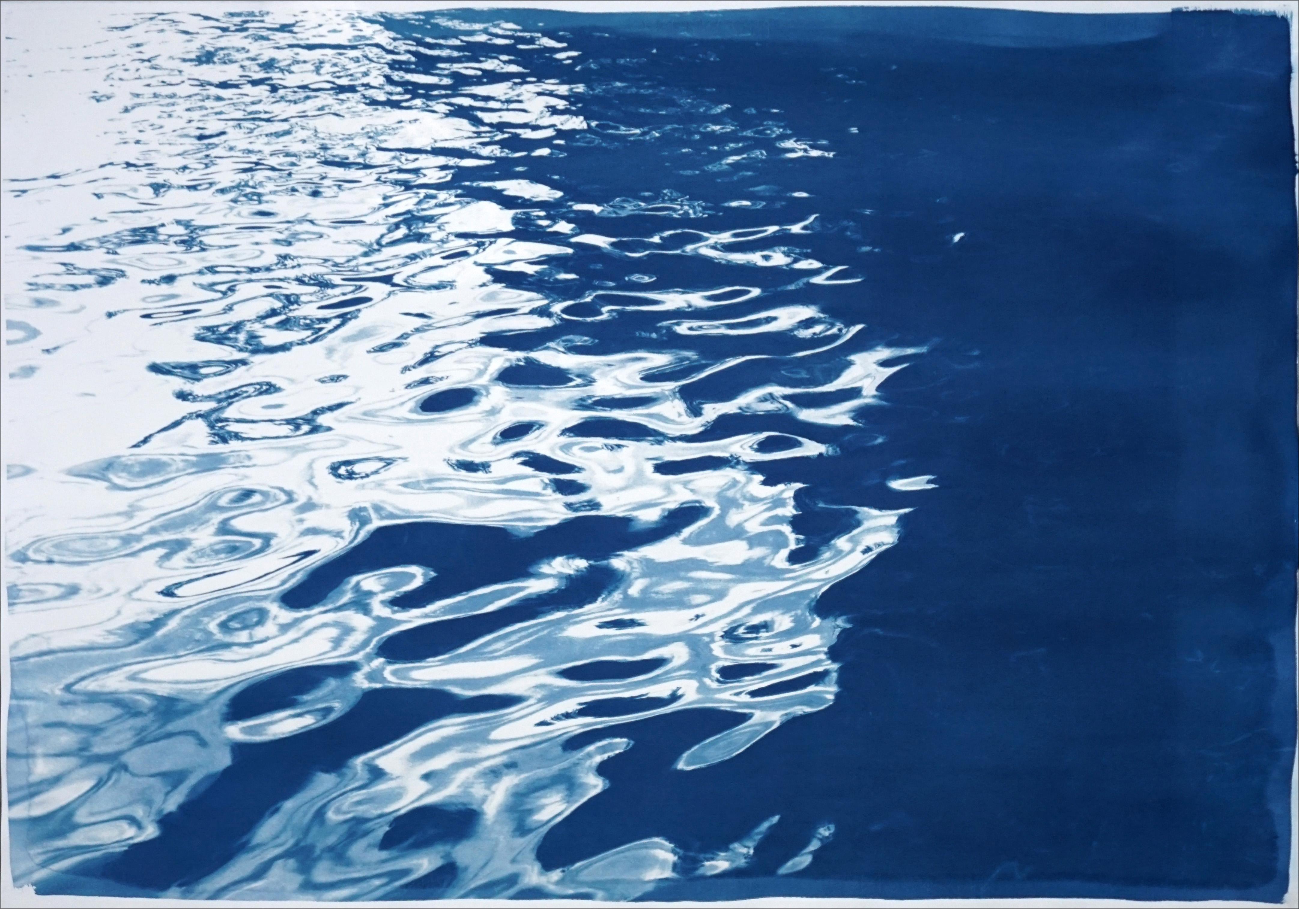 Nocturnal Seascape, Black Sea, Nautical Cyanotype Print on Paper, Deep Navy Blue