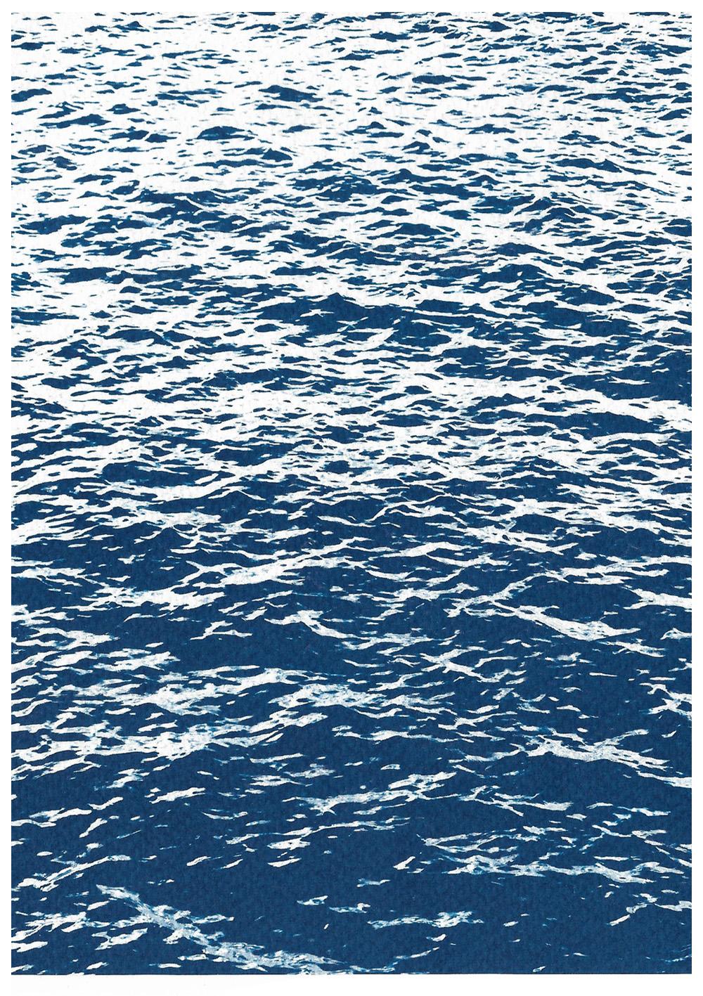 Bright Seascape in Capri, Nautical Cyanotype Triptych, Mediterranean Blue Waves  For Sale 2