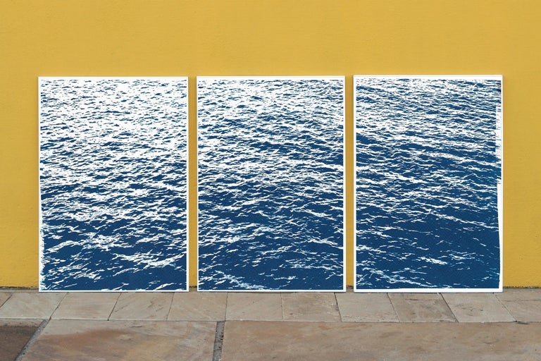 Bright Seascape in Capri, Navy Cyanotype Triptych 100x210 cm, Edition of 20 For Sale 4
