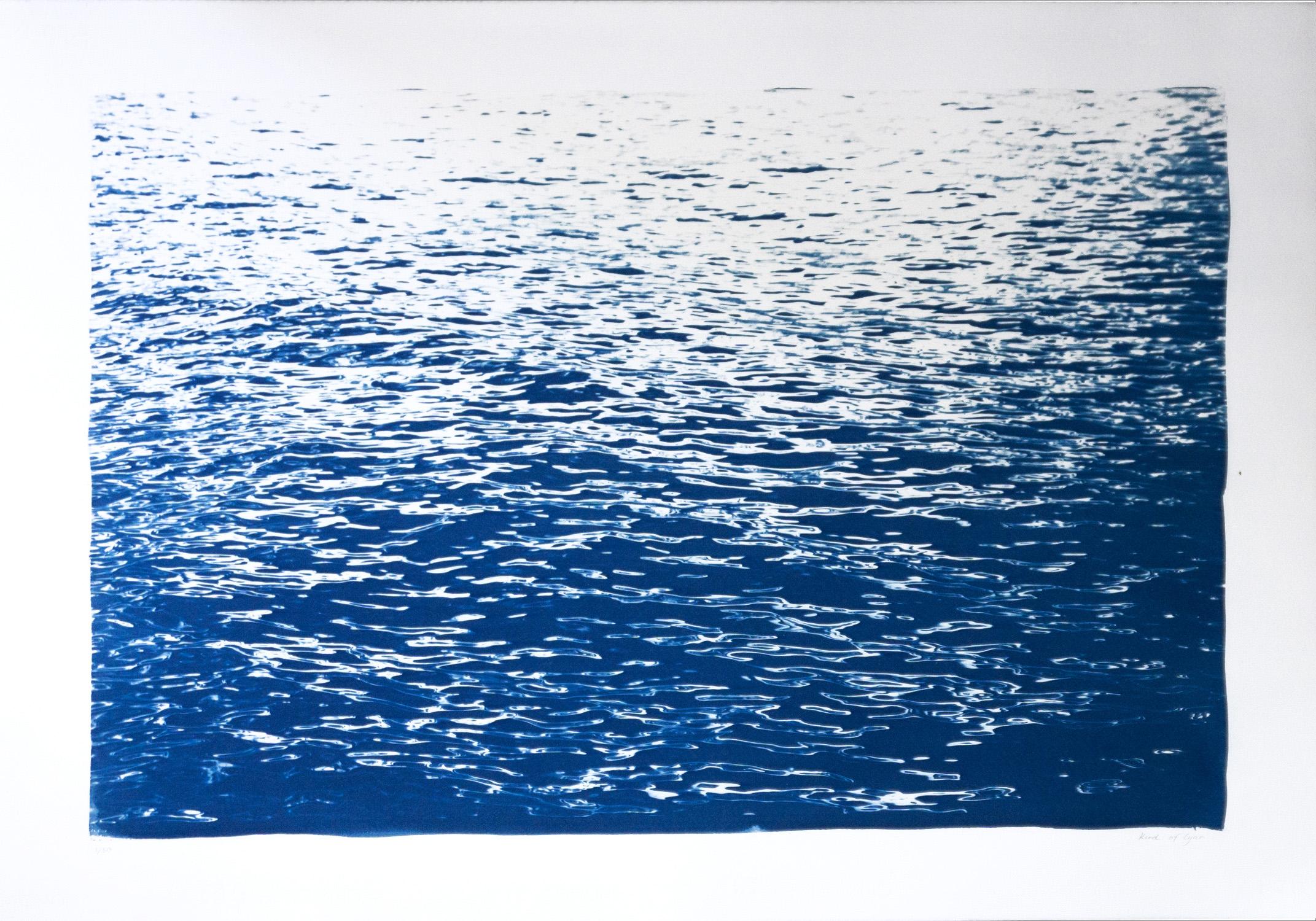Calming Sea Ripples in Blue, Hand Painted Nautical Blueprint, Mediterranean Sea