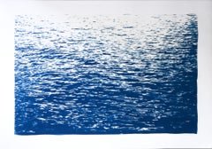 Calming Sea Ripples in Blau, handbemalter nautischer Blaudruck, Mittelmeer