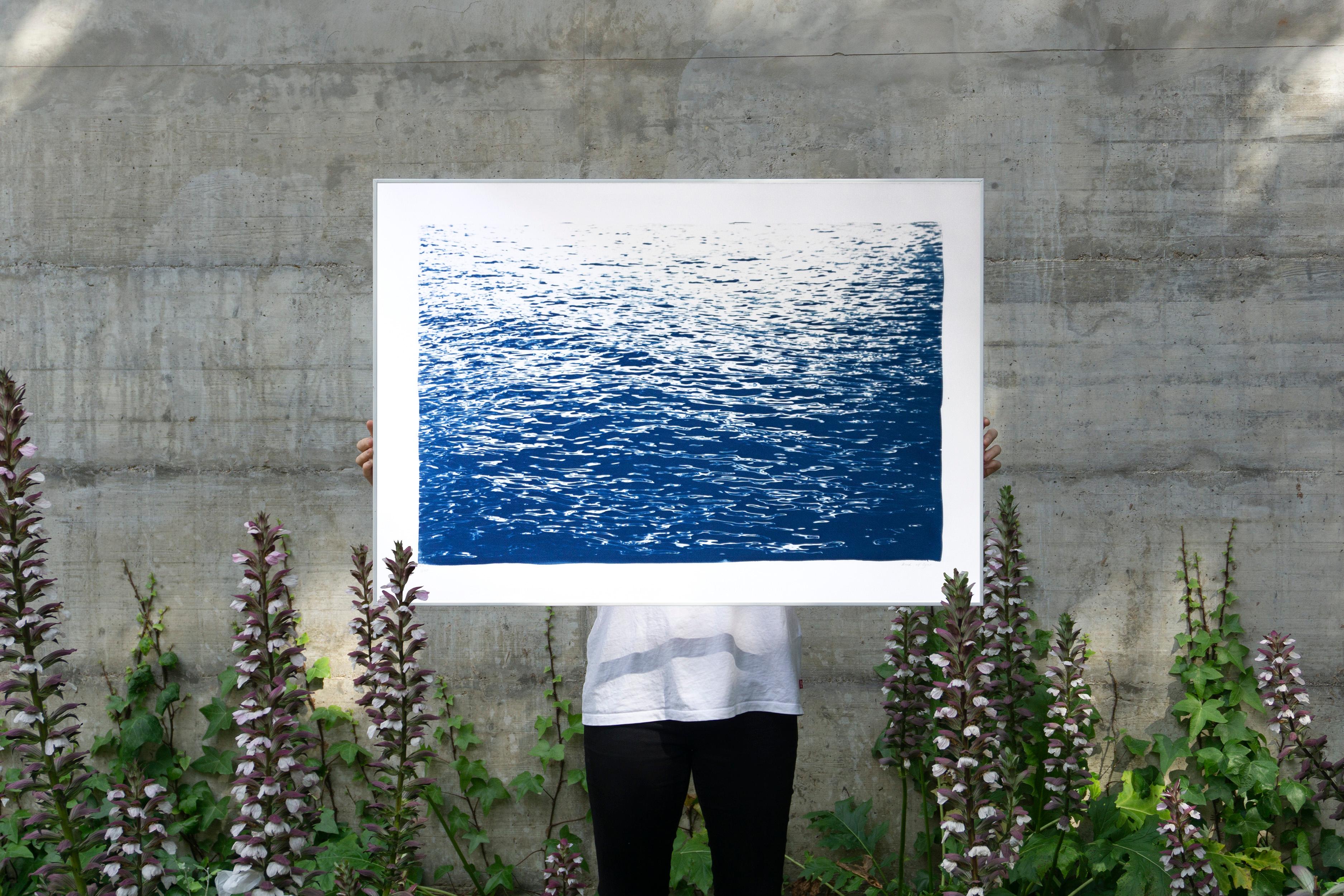 Calming Sea Ripples in Blue, Hand Painted Nautical Blueprint, Mediterranean Sea For Sale 1