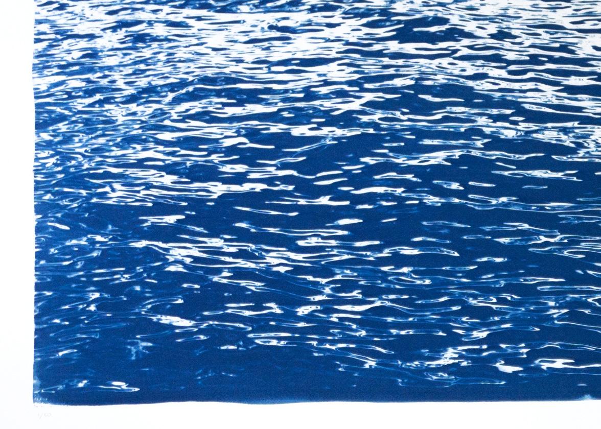 Calming Sea Ripples in Blue, Hand Painted Nautical Blueprint, Mediterranean Sea For Sale 2