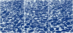 Large Nautical Triptych of Fresh California Pool Patterns, Handprinted Cyanotype