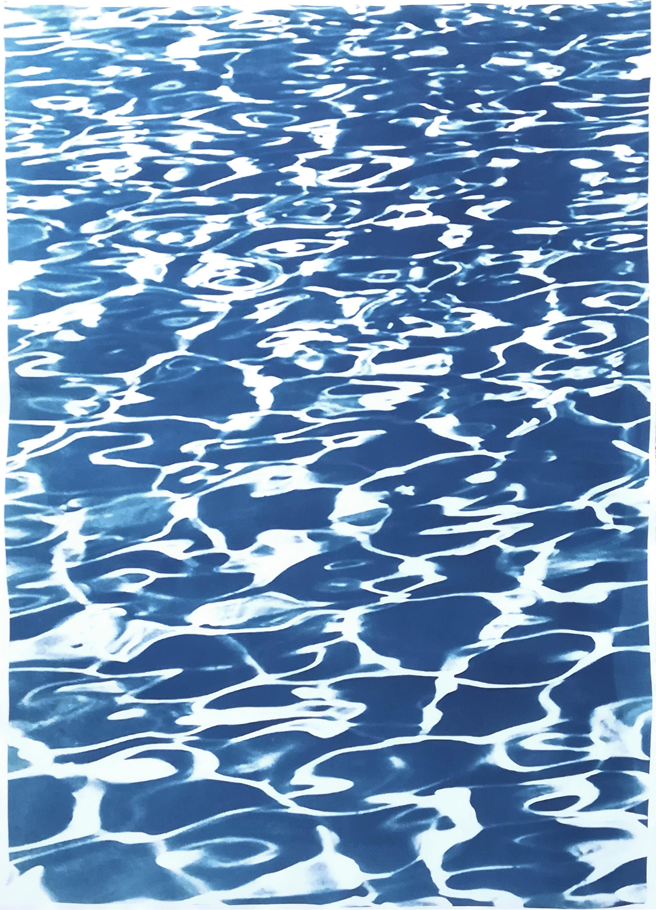 Grand Triptyque de motifs de piscine californiens, cyanotype imprimé à la main, style d'été en vente 1