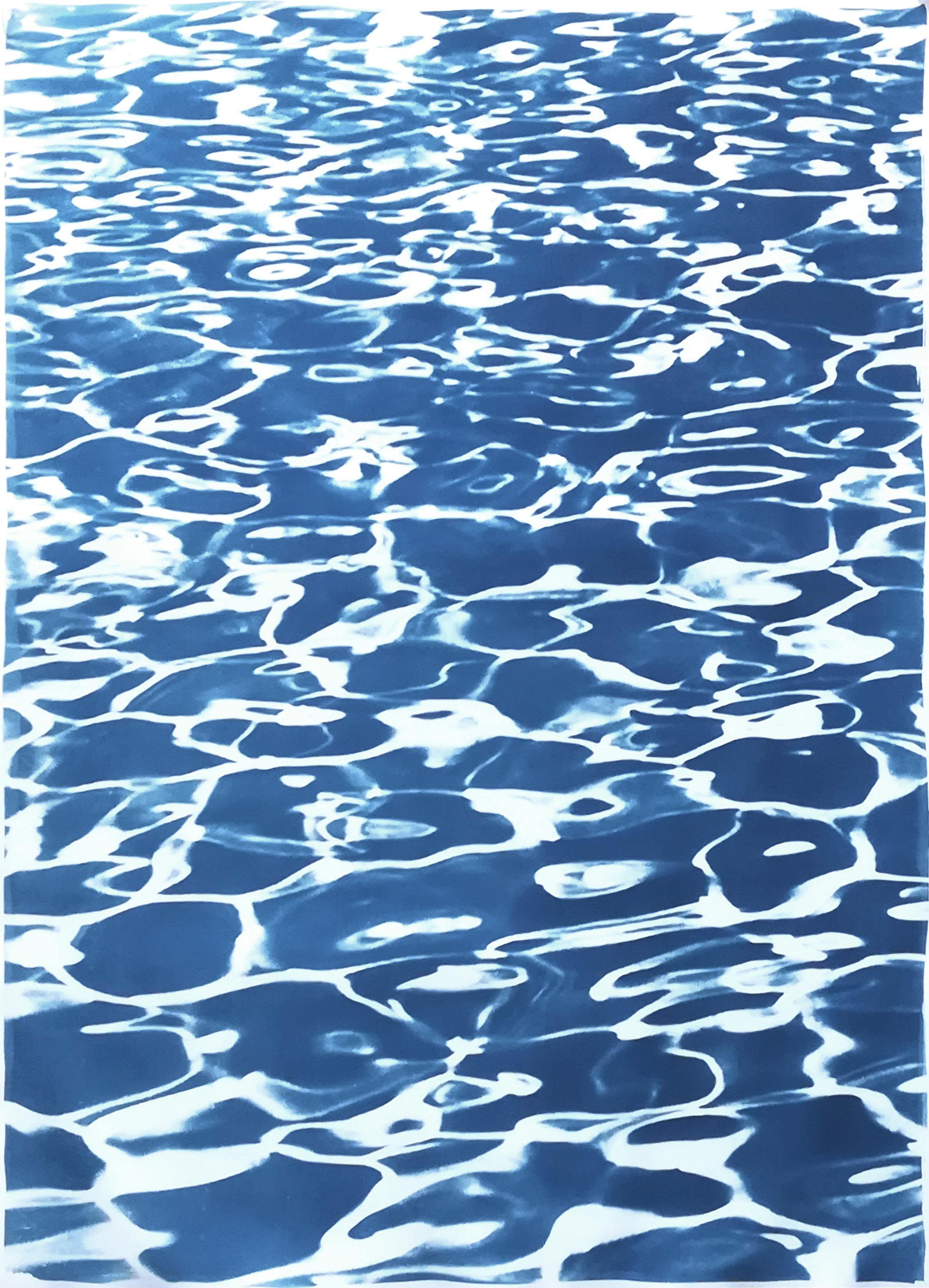 Grand Triptyque de motifs de piscine californiens, cyanotype imprimé à la main, style d'été en vente 2