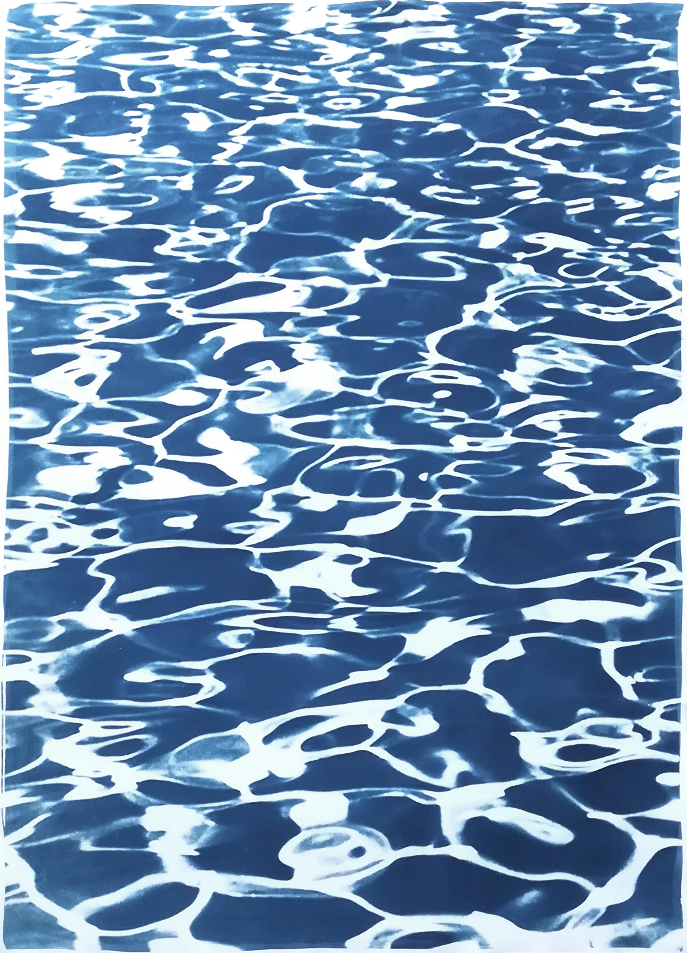 Grand Triptyque de motifs de piscine californiens, cyanotype imprimé à la main, style d'été en vente 3