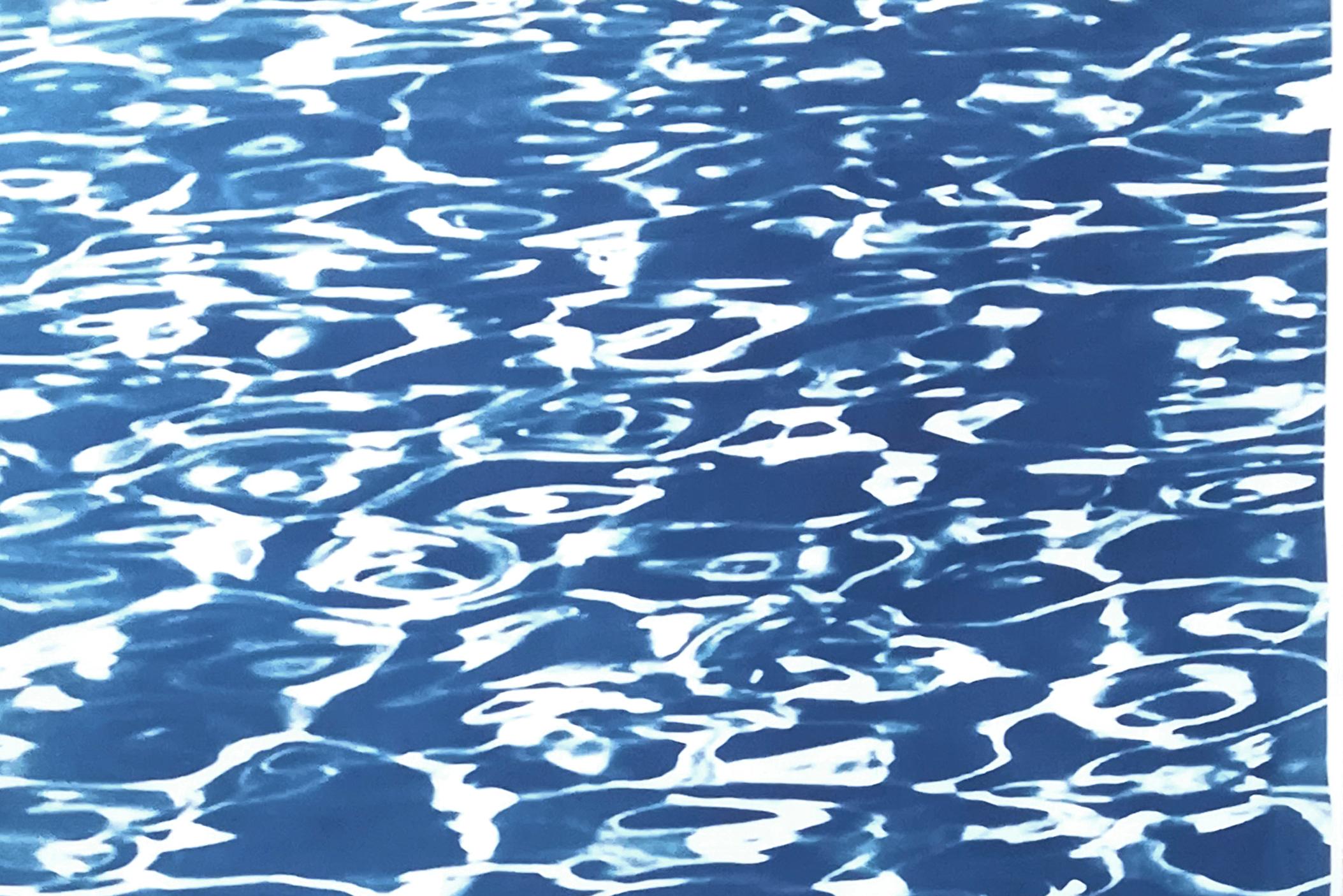 Großes dreiteiliges Triptychon mit kalifornischen Poolmustern, handgedruckt, Cyanotype, Sommerstil im Angebot 5