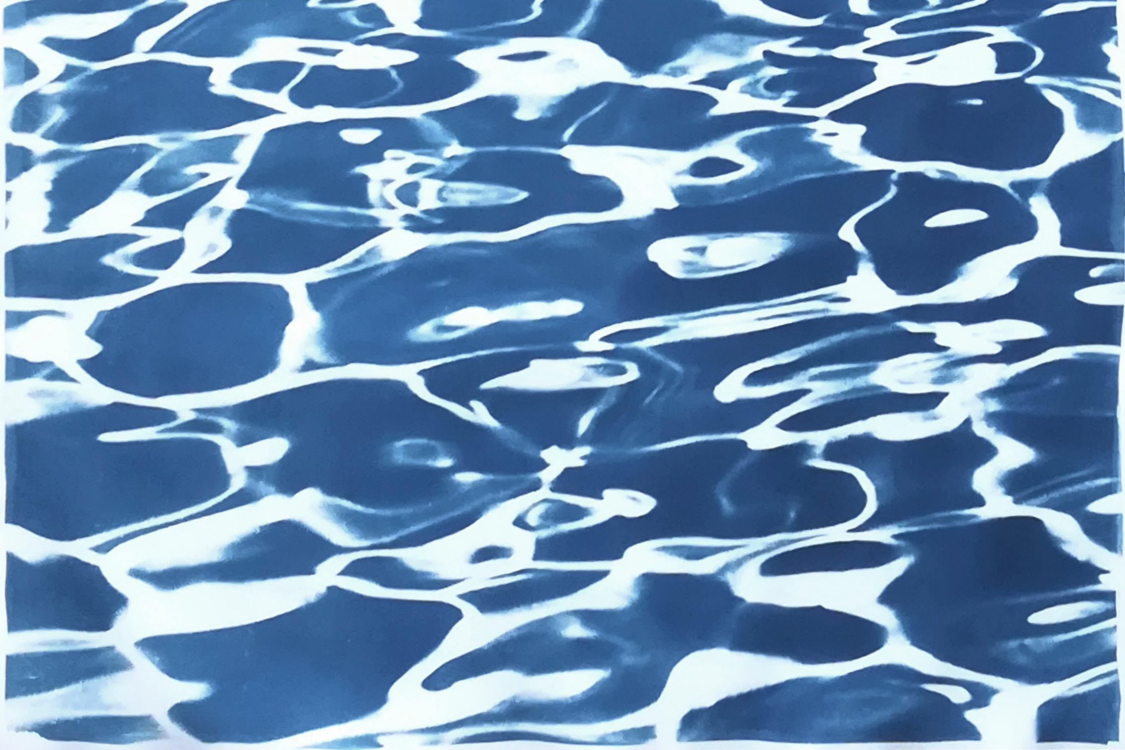 Grand Triptyque de motifs de piscine californiens, cyanotype imprimé à la main, style d'été en vente 6