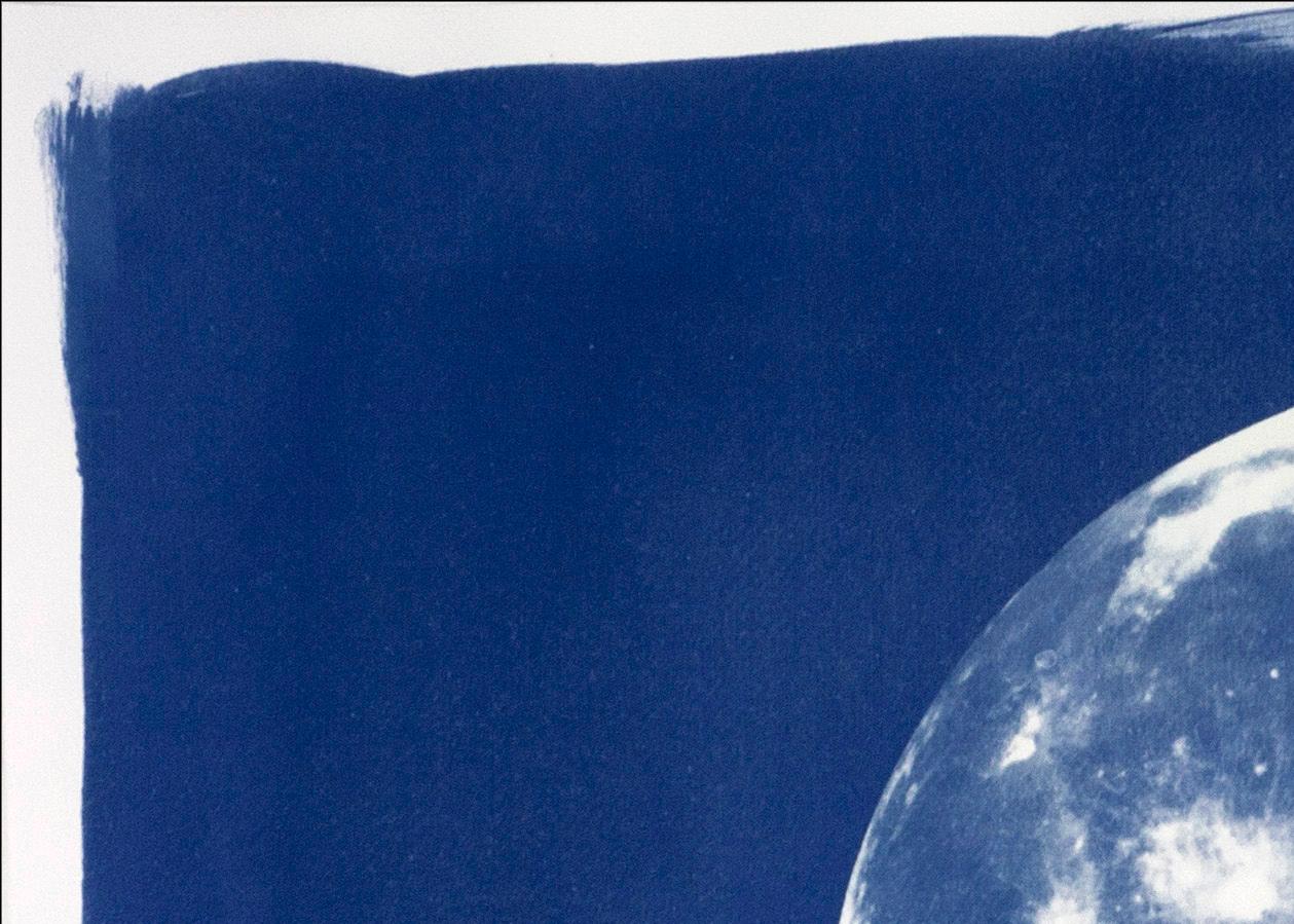 Full Blue Moon, Handmade Cyanotype on Watercolor Paper, Cosmos, Deep Blue Space For Sale 1