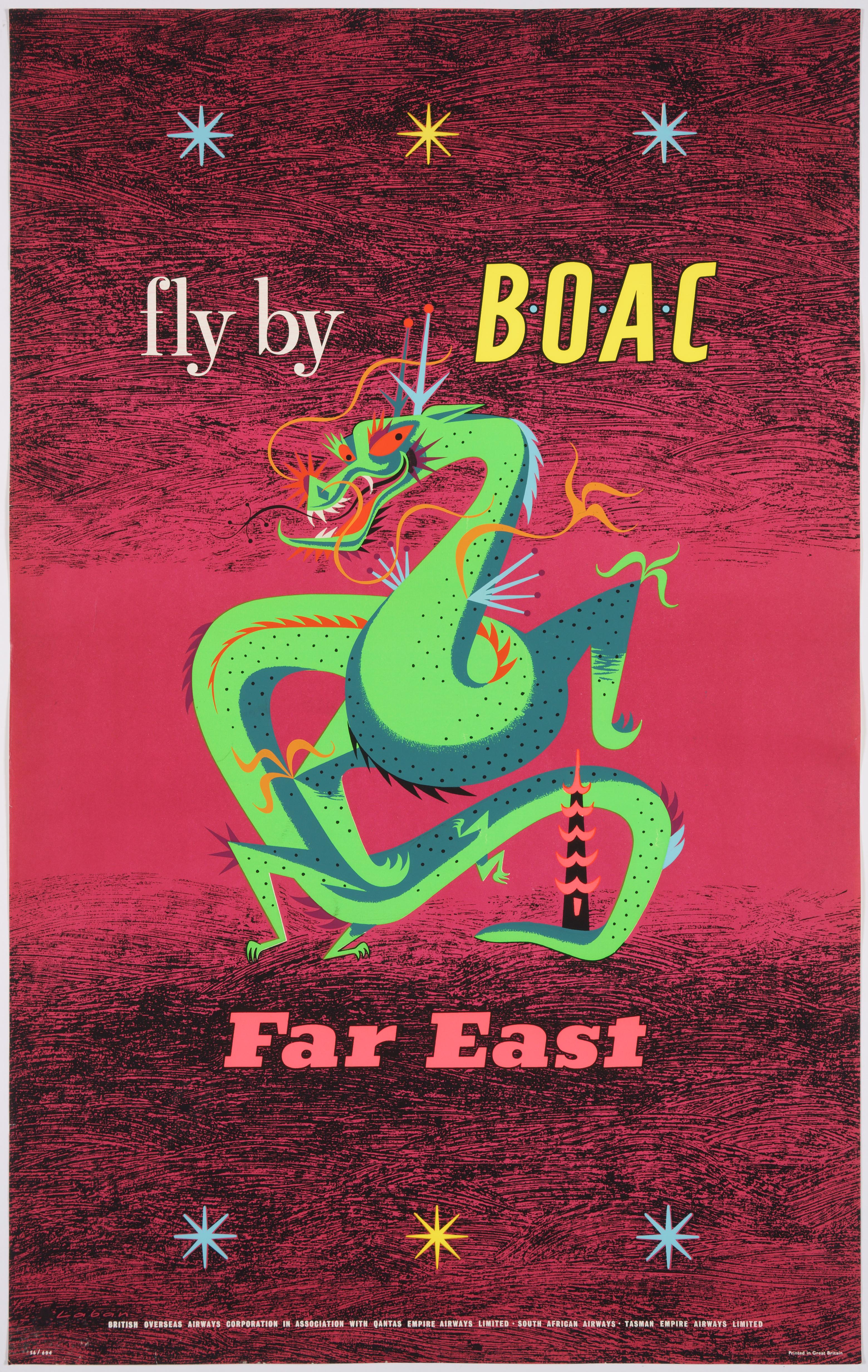 Maurice Laban Figurative Print - Original Vintage British Airline Poster – Fly by BOAC to the Far East