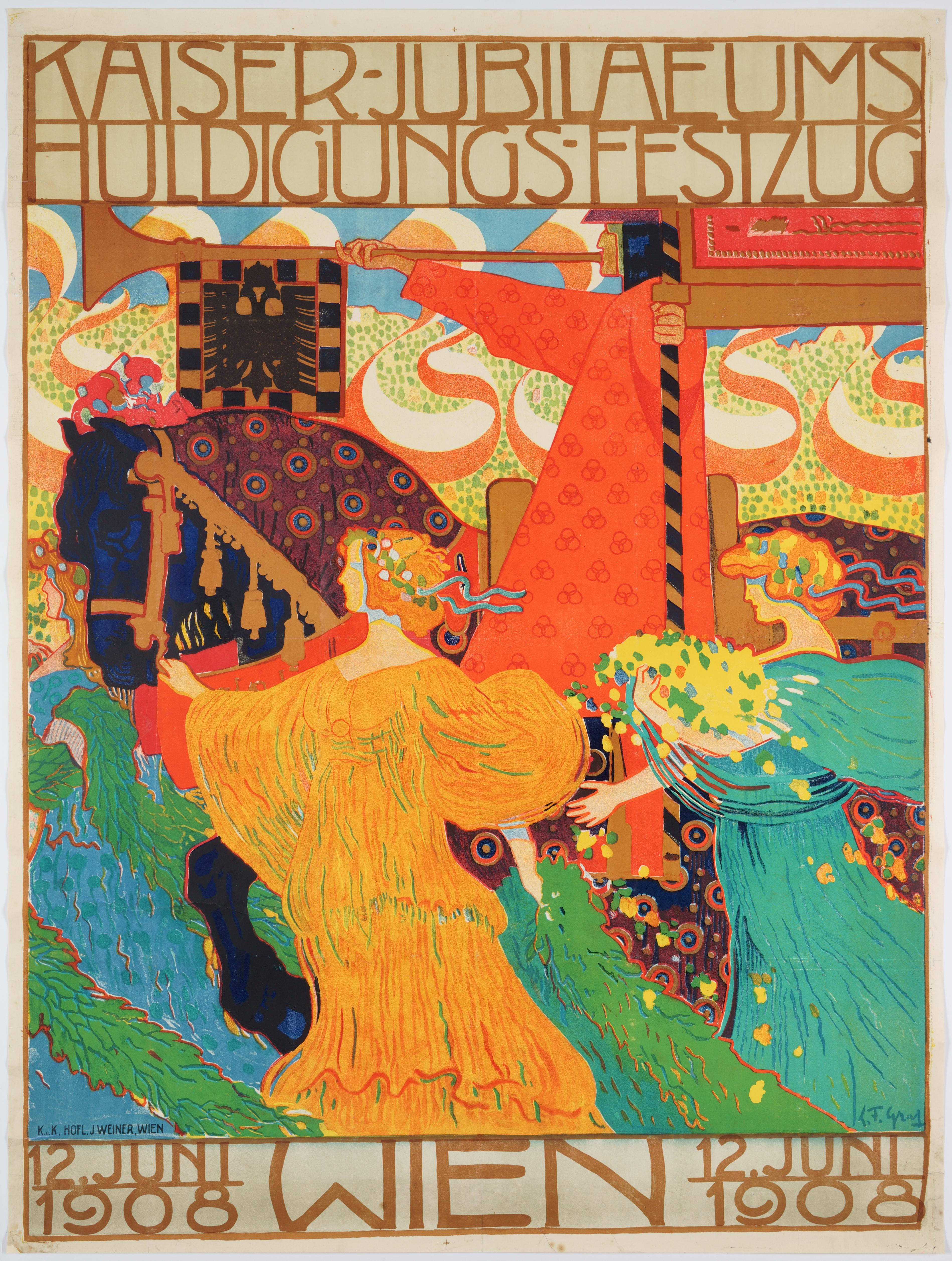 Original Vintage Secession Poster celebrating the emperor's jubilee