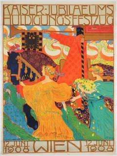 Cartel Vintage original de la Secesión que celebra el jubileo del emperador