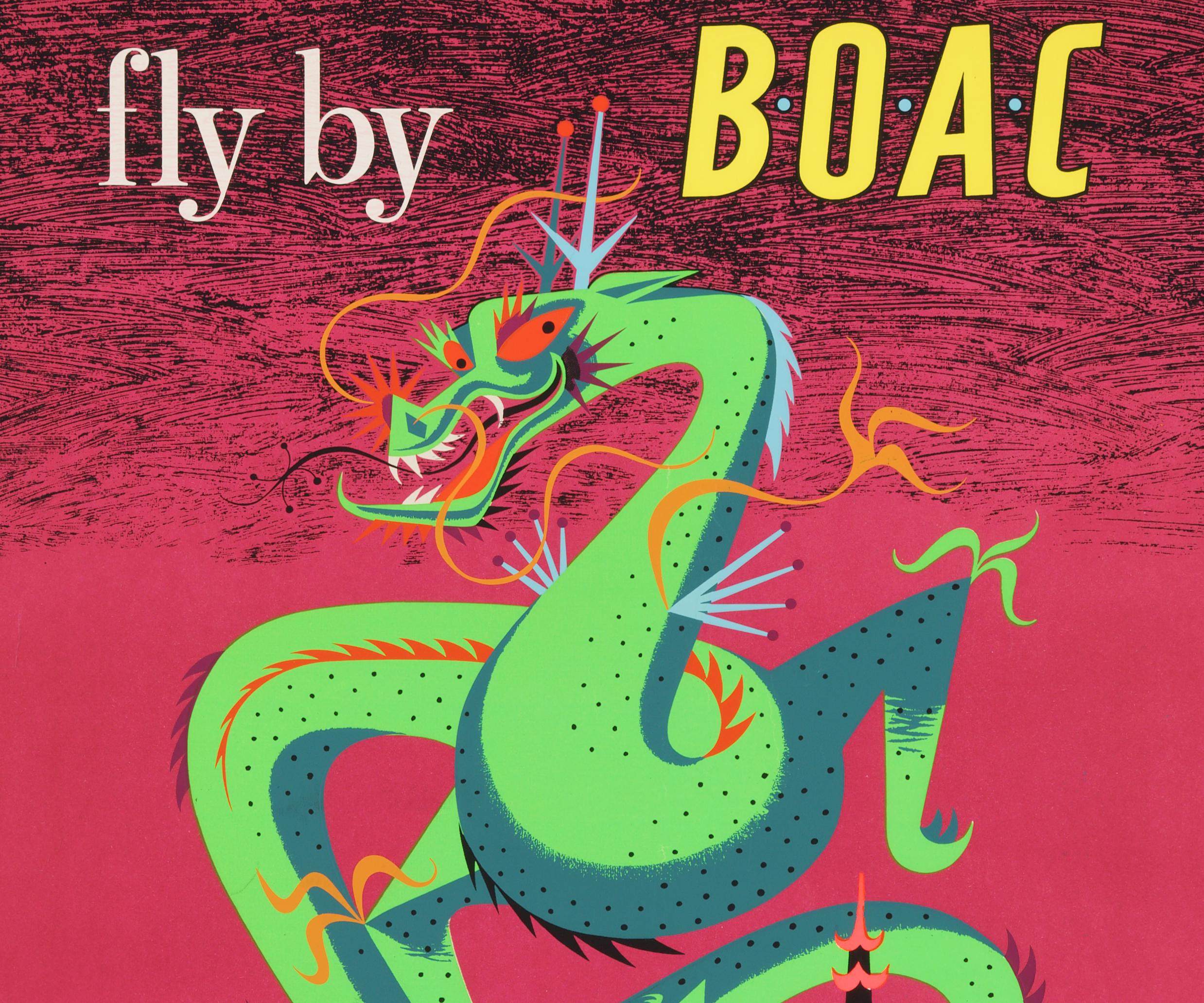 Original Vintage British Airline Poster – Fly by BOAC to the Far East - Print by Maurice Laban