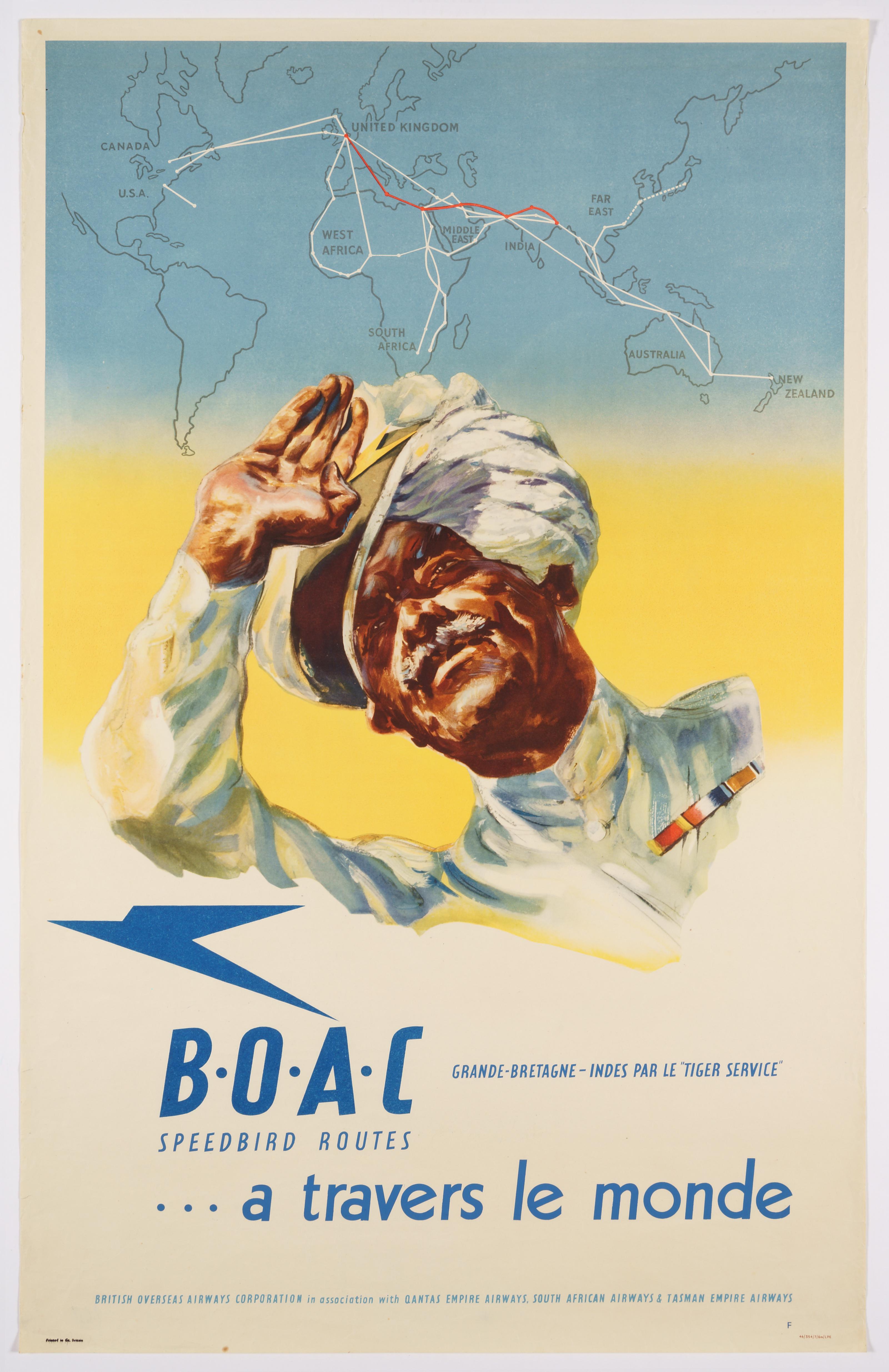 Portrait Print Harold Foster - BOAC Speedbird Routes Across the World - Original Vintage British Airline Poster