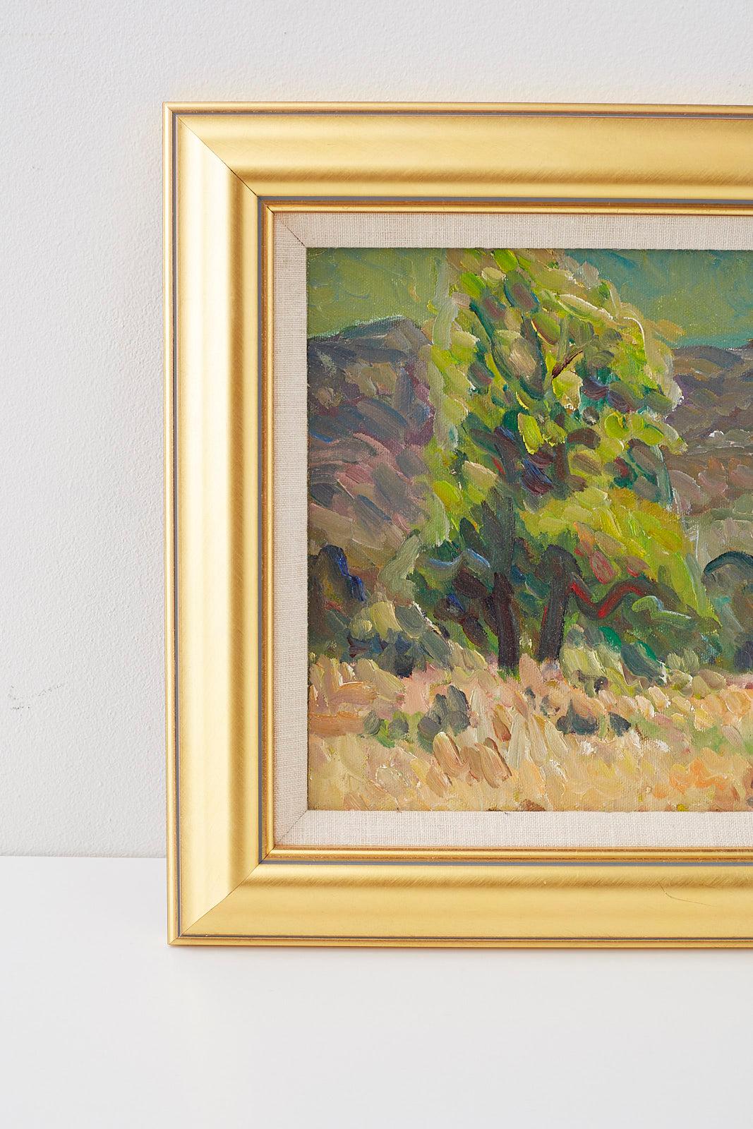 Summer in Ojai Oil Painting - Beige Landscape Painting by John A. Dominique 