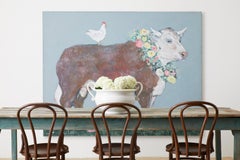 French Cow with Chickens Oil Painting