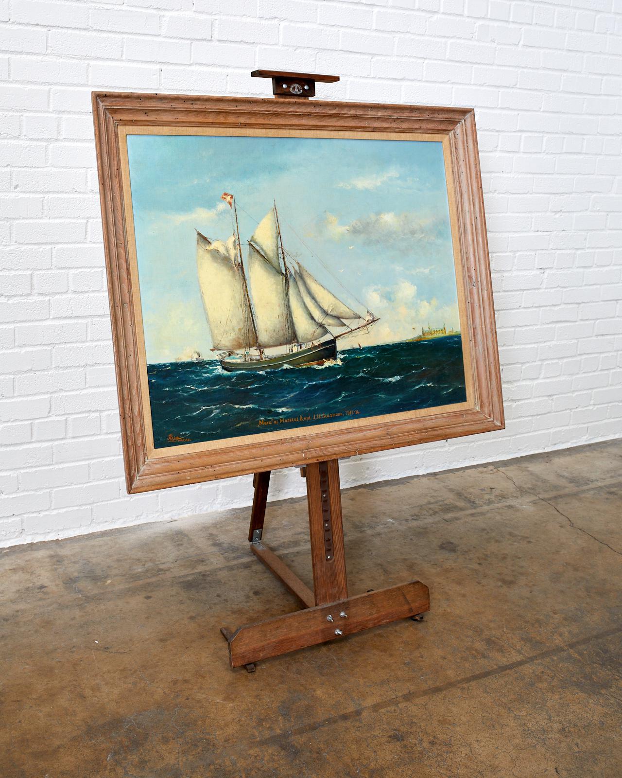 Danish Sailing Ship Painting Signed 10