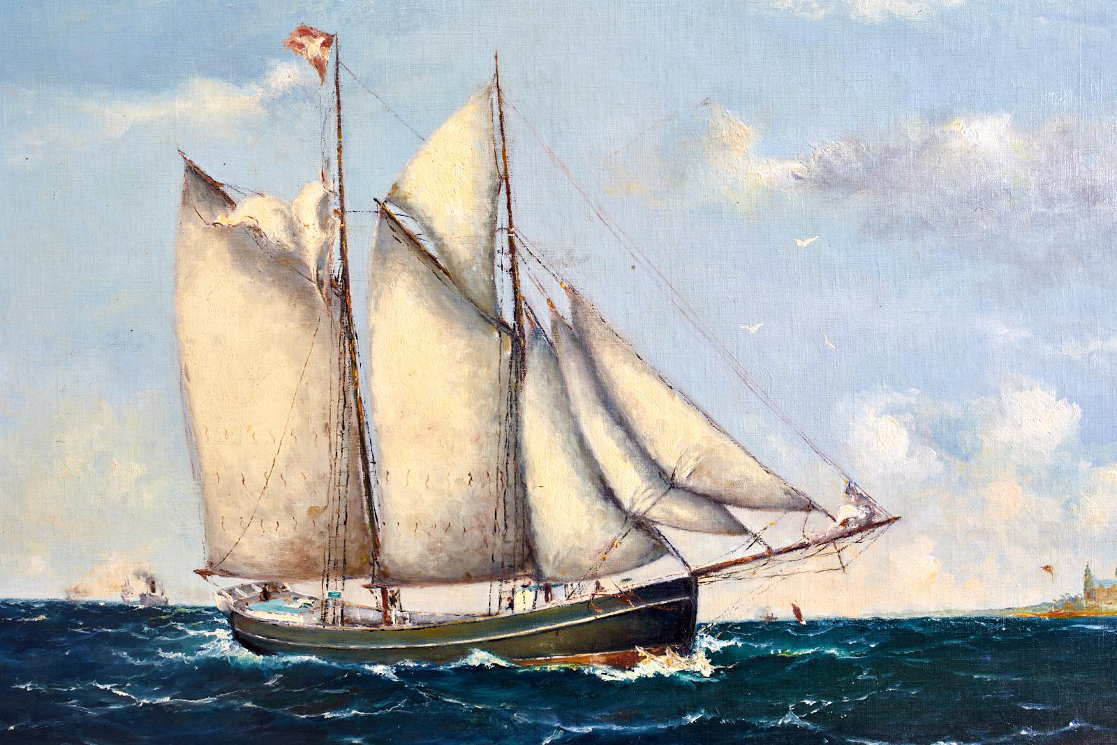 Dänisches Gemälde eines Segelschiffes:: signiert (Impressionismus), Painting, von A. Rise