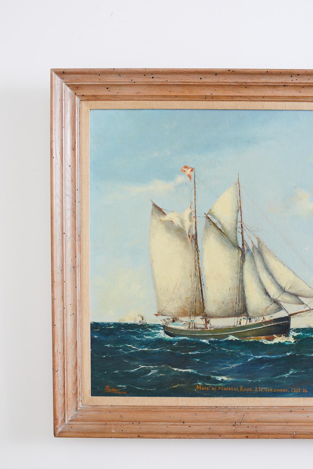 Dänisches Gemälde eines Segelschiffes:: signiert 2