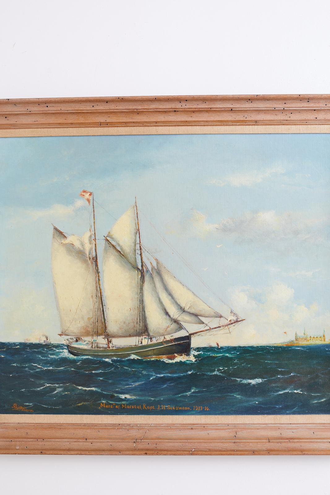 Dänisches Gemälde eines Segelschiffes:: signiert 3
