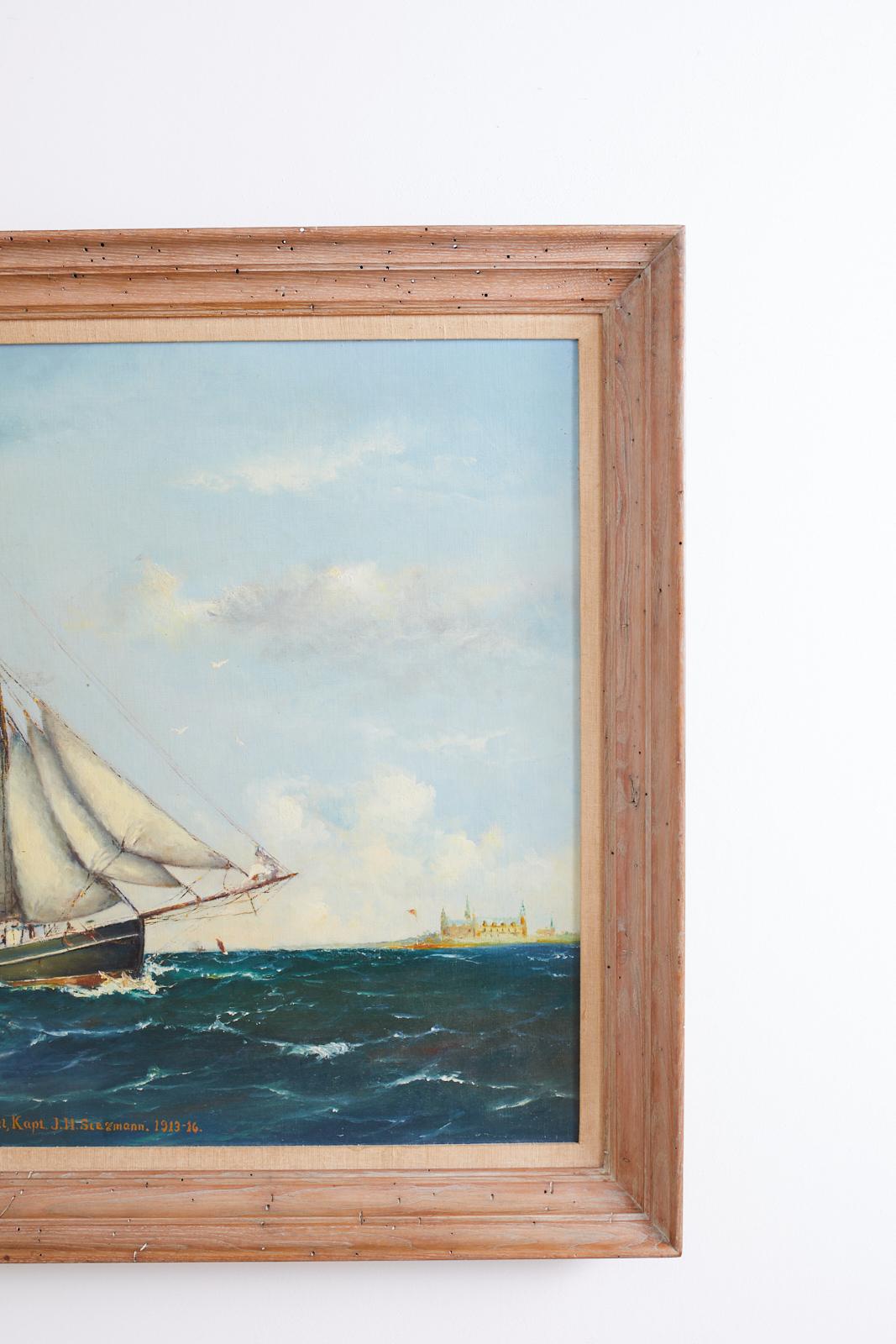Danish Sailing Ship Painting Signed 5