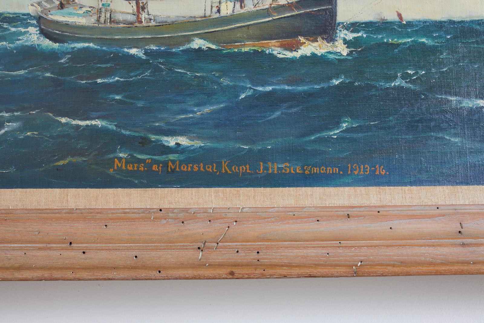 Dänisches Gemälde eines Segelschiffes:: signiert 7