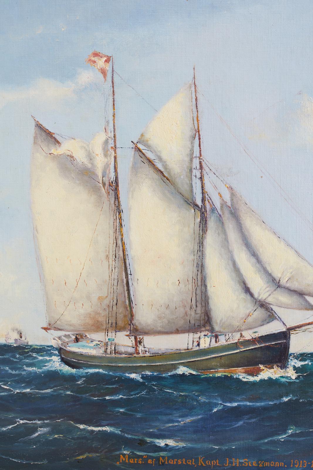Dänisches Gemälde eines Segelschiffes:: signiert 5