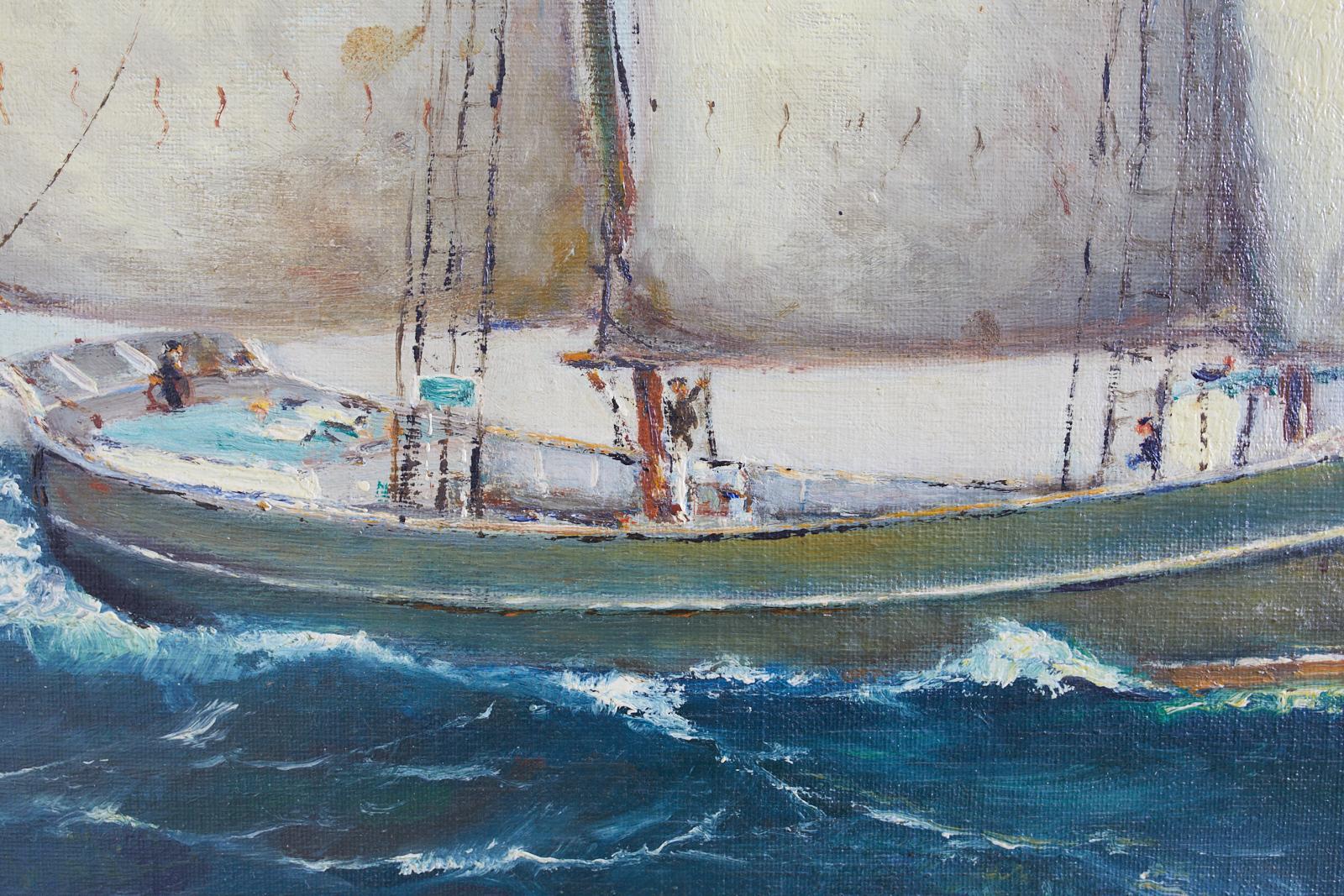 Danish Sailing Ship Painting Signed 14