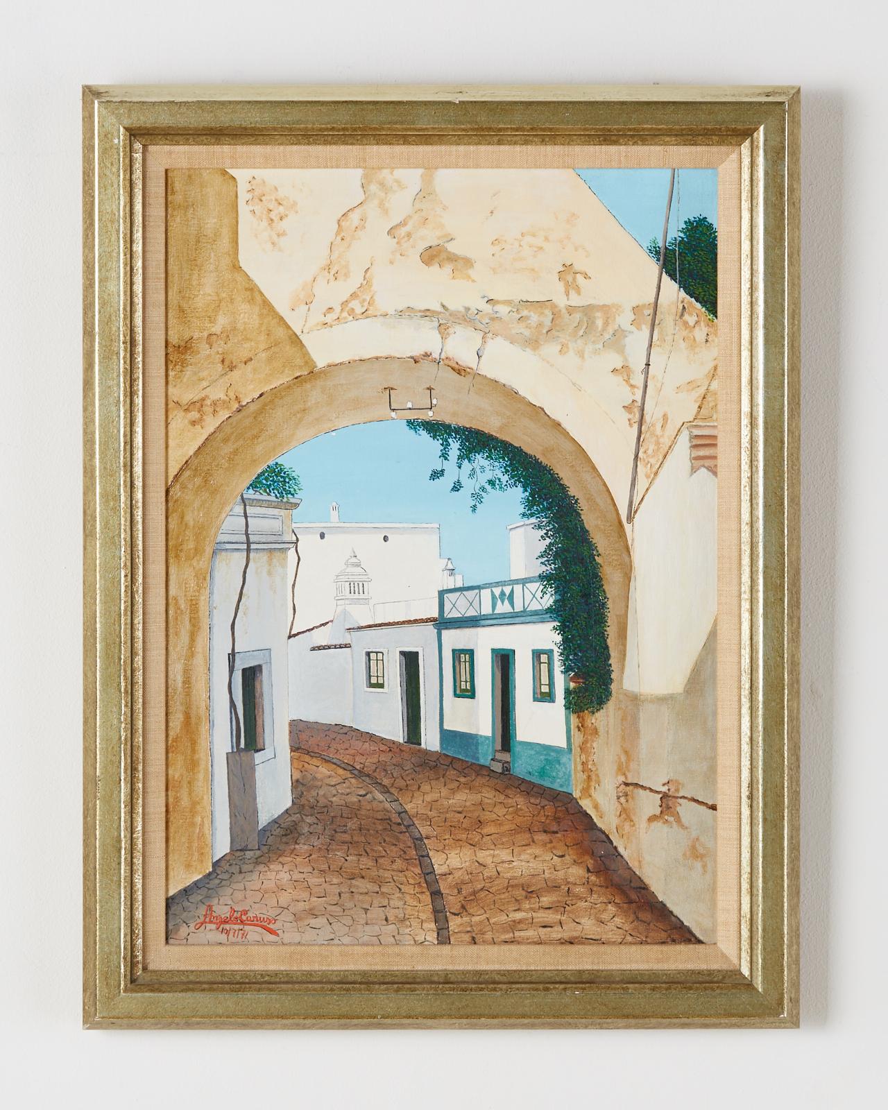 Angelo Caruso Landscape Painting - Mediterranean Street Scene with Arch
