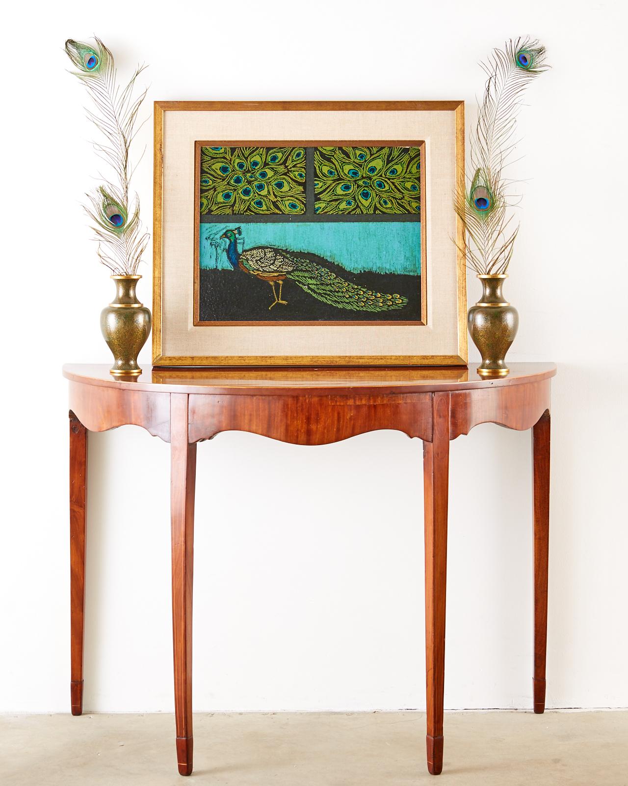 Study of a Peacock Oil on Board - Painting by Dorothy Cutter