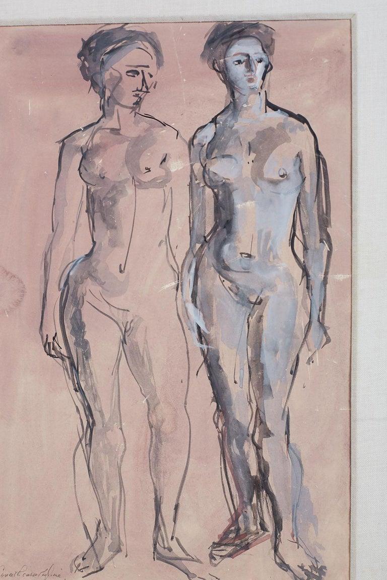 Midcentury Figural Nude Watercolor  - Expressionist Art by Concetta Scaravaglione