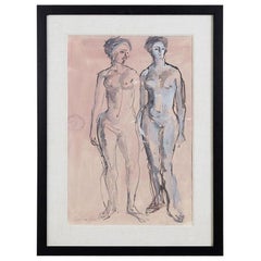 Midcentury Figural Nude Watercolor 