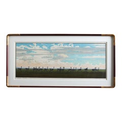 Ostrich Landscape Framed Wood Block Print