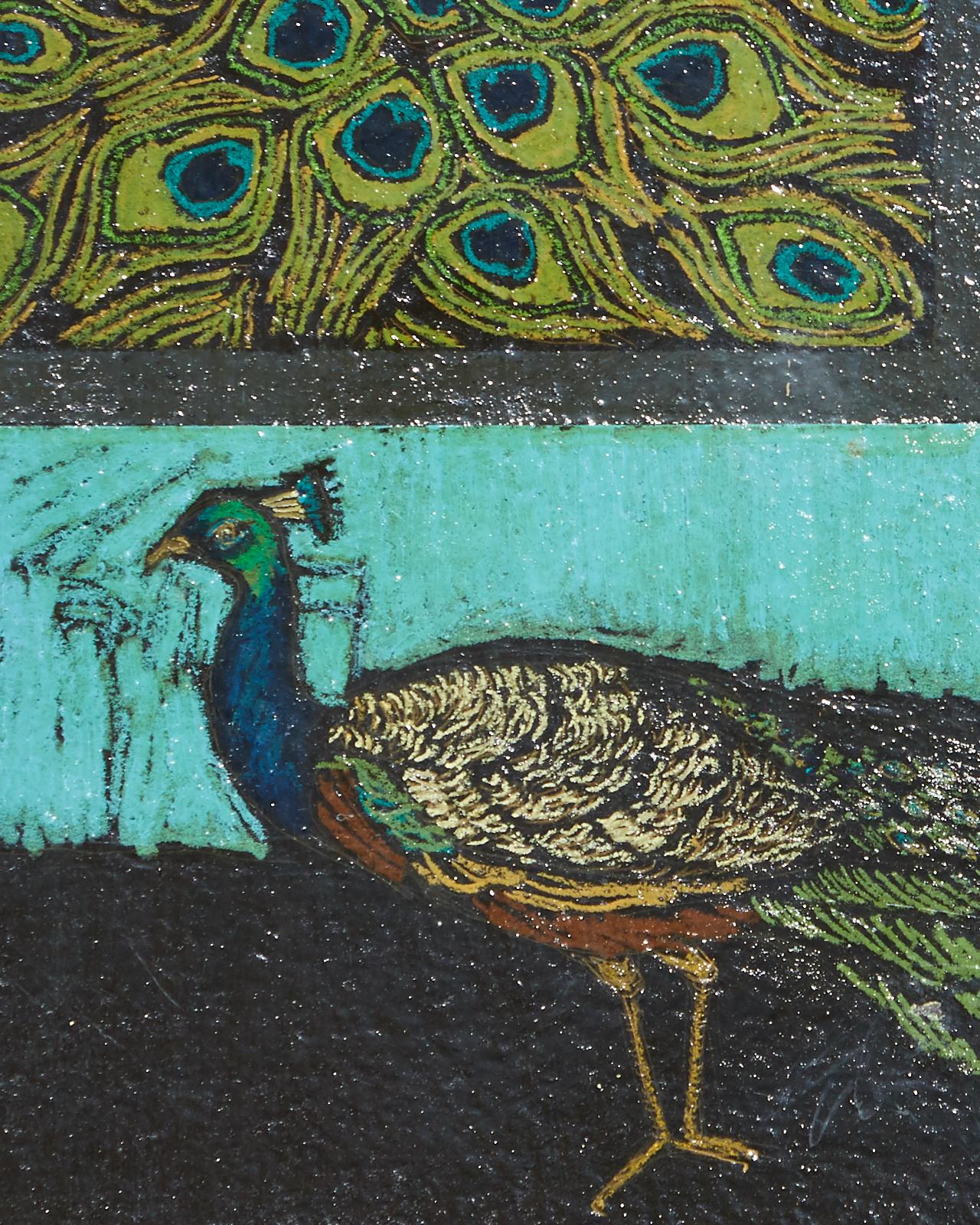 Study of a Peacock Oil on Board - Expressionist Painting by Dorothy Cutter