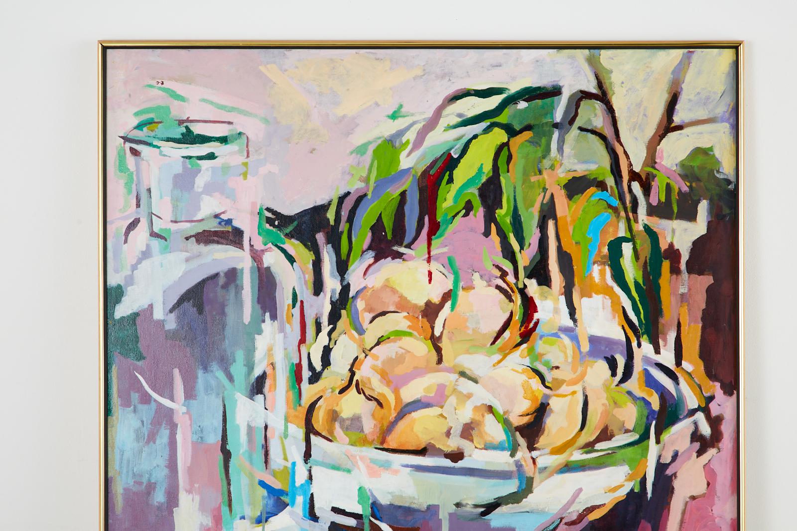 Still Life with Onions Oil Painting - Beige Abstract Painting by Lee Lippman