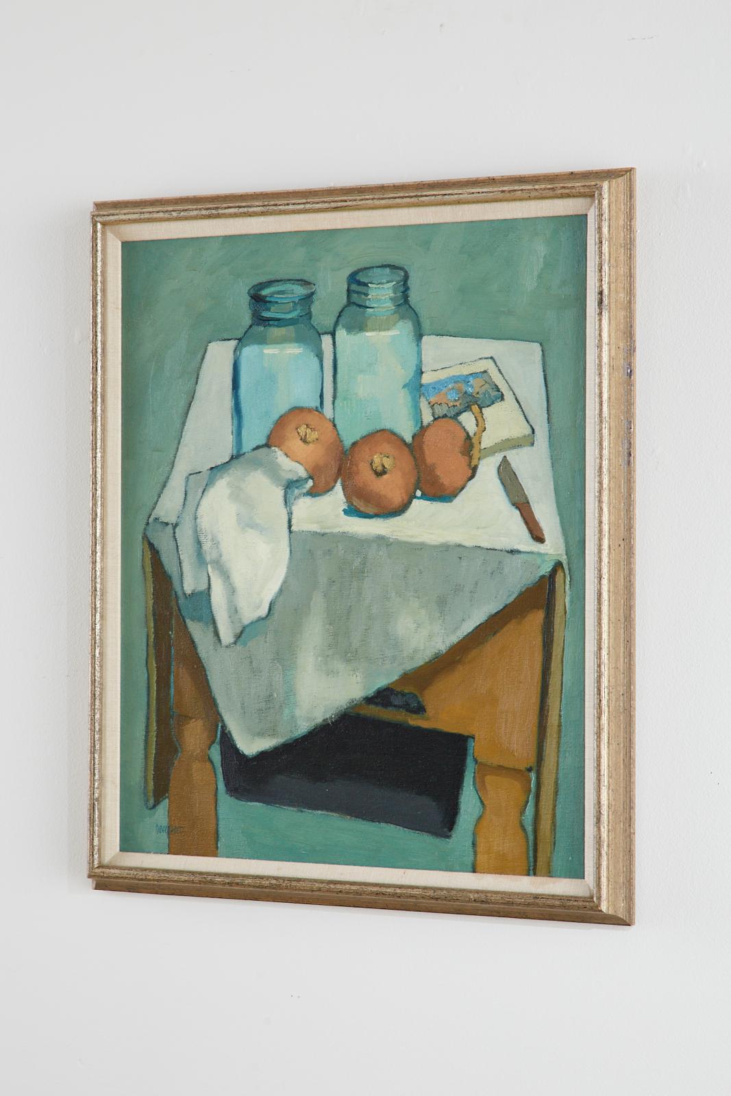 Oil on canvas painting by Jill Davenport (America, 20th century) still life titled 