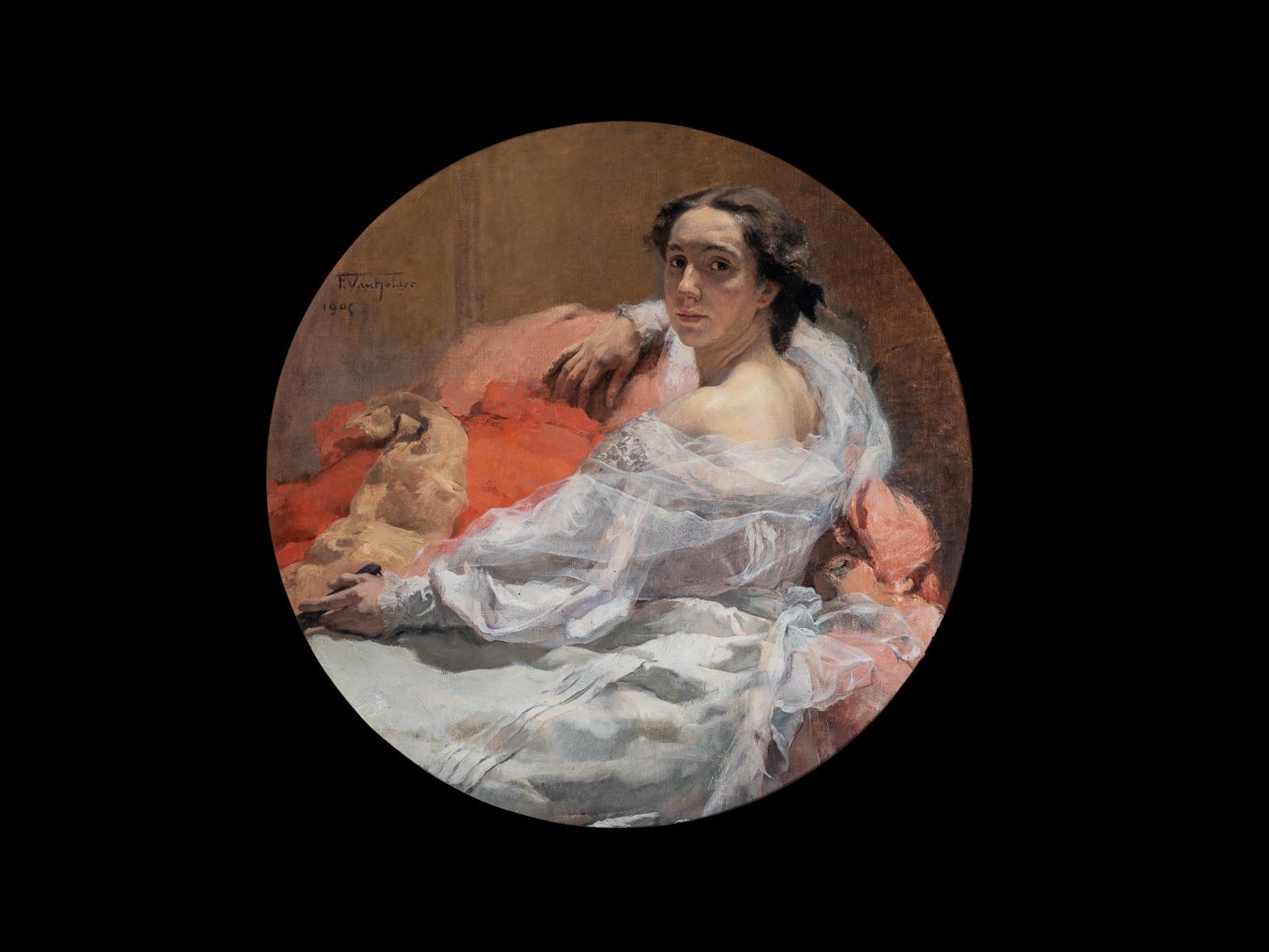VAN HOLDER Frans Portrait Painting - "SEATED ELEGANT LADY, 1905"